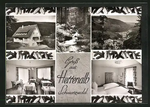 AK Herrenalb, Hotel Haus Hilda, Ortsansicht vom Berg aus