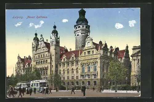 AK Leipzig, Neues Rathaus mit Strassenbahn