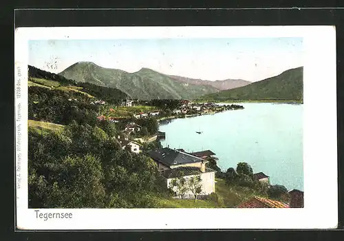 AK Tegernsee, Ortspartie mit Fernblick