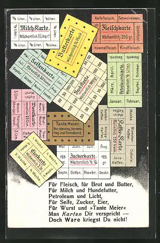 AK Lebensmittelmarken für Fleisch, Brot und Butter, Kriegsnot