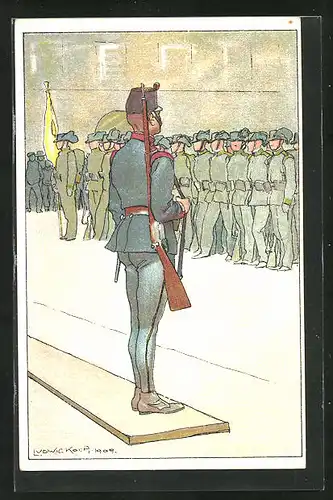 Künstler-AK Ludwig Koch: Versammelte Soldaten