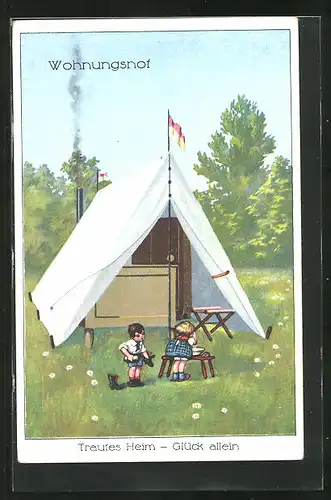 AK Wohnungsnot, Kleines Paar wohnt im Zelt