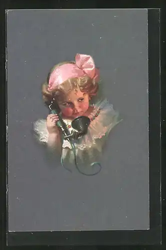 AK Blondes Mädchen am Telefon