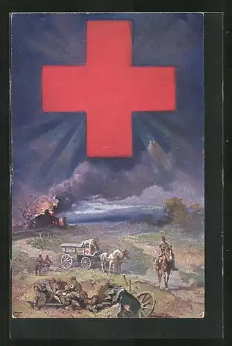 AK Rotes Kreuz strahlt über Schlachtfeld