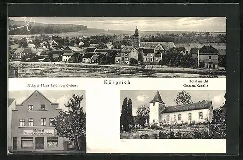 AK Körprich, Bäckerei Hans Leidinger-Steimer, Gnaden-Kapelle, Totalansicht