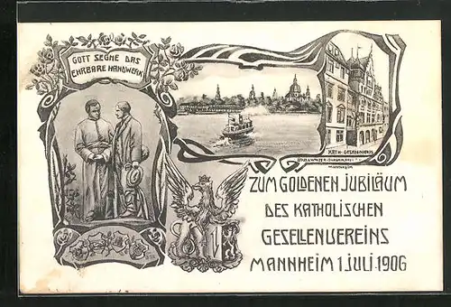 AK Mannheim, Goldenes Jubiläum des Kath. Gesellenvereins 1906, Kath. Gesellenhaus