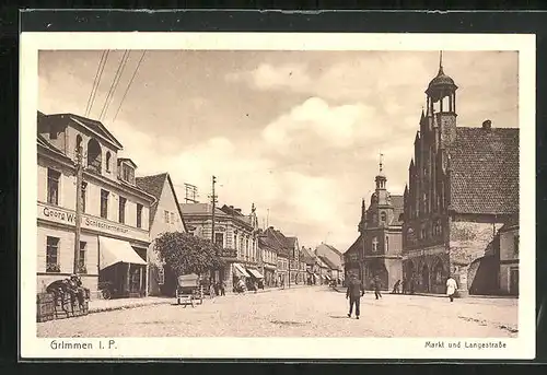 AK Grimmen i. P., Markt und Langestrasse