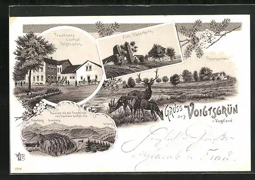 Lithographie Voigtsgrün i. V., Trautners Gasthof, Zum Jägerhorn