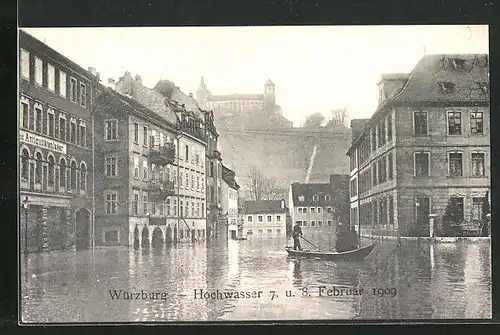 AK Würzburg, Hochwasser 7. /8. Februar 1909