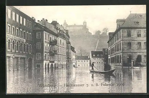 AK Würzburg, Hochwasser vom 7. und 8. Februar 1909