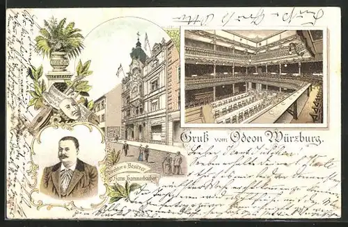 Lithographie Würzburg, Restaurant Odeon von Hans Hammerbacher