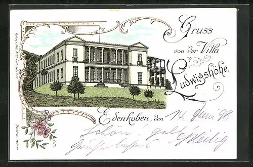 Lithographie Edenkoben, Villa Ludwigshöhe