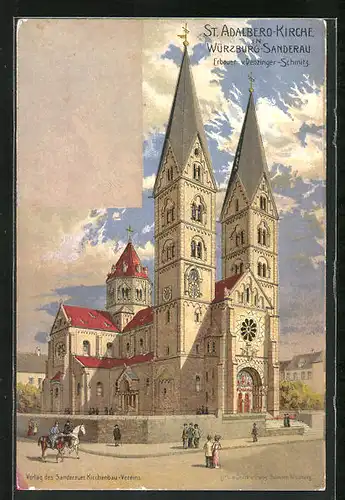 Künstler-AK Würzburg-Sanderau, St. Adalberg-Kirche