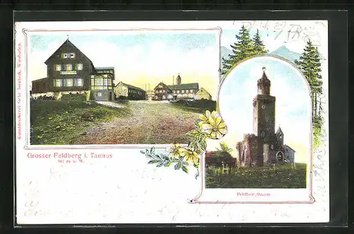 Relief-AK Feldberg /Taunus, Feldbergturm und Gastwirtschaft auf dem Feldberg