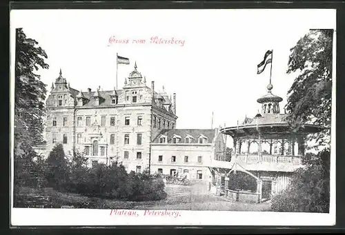 AK Petersberg, Schloss und Pavillon auf dem Plateau