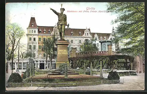 AK Görlitz, Blockhaus mit Prinz Friedrich Karl-Denkmal