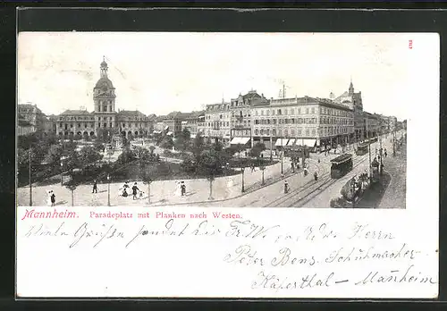 AK Mannheim, Paradeplatz mit Planken nach Westen