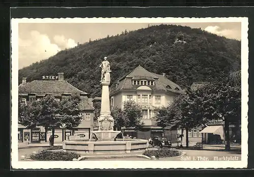 AK Suhl, Marktplatz mit Springbrunnen