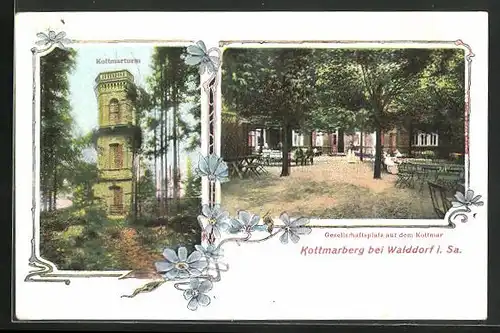AK Walddorf / Sa., Kottmarberg mit Turm und Gesellschaftsplatz