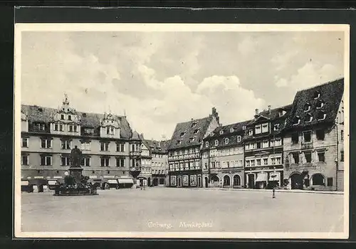 AK Coburg, Marktplatz mit Denkmal