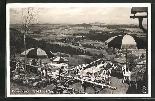 AK Waltersdorf, Hubertusbaude, Talblick von der Terrasse