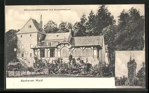 AK Aachen, Alt-Linzenshäuschen mit Aussichtsturm im Aachener Wald