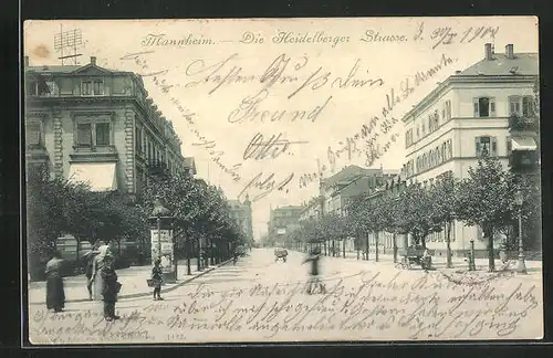 AK Mannheim, Die Heidelberger Strasse, Litfasssäule