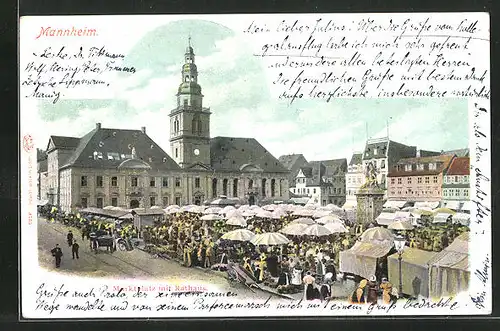 AK Mannheim, Marktplatz mit Rathaus