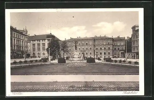 AK Görlitz, Postplatz mit Brunnen