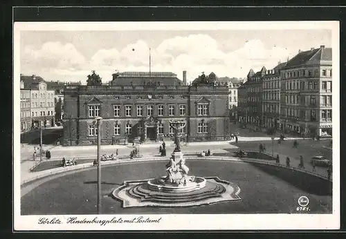 AK Görlitz, Hindenburgplatz mit Postamt