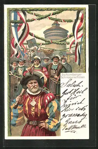 Künstler-AK Nürnberg, X. Deutsches Turnfest 1903, Schnepperschützen