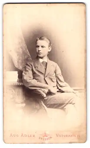 Fotografie Aug. Adler, Dresden, Victoria-Strasse 21, Portrait junger Herr im Anzug mit Krawatte