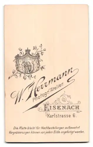 Fotografie W. Herrmann, Eisenach, Karlstrasse 6, Portrait eleganter Herr mit Oberlippenbart