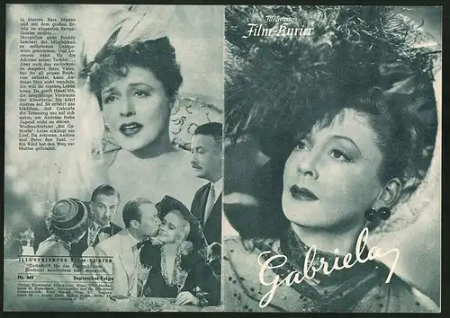 Filmprogramm IFK Nr. 865, Gabriela, Zarah Leander, Carl Raddatz, Regie: Geza von Cziffra
