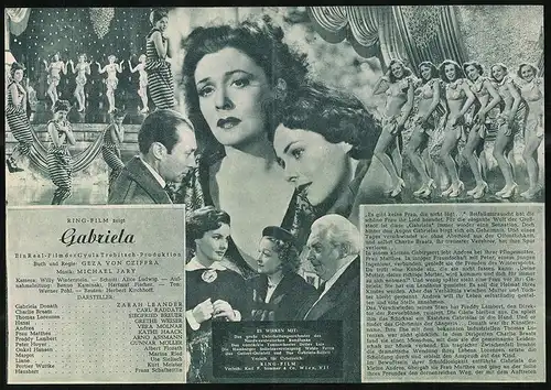 Filmprogramm IFK Nr. 865, Gabriela, Zarah Leander, Carl Raddatz, Regie: Geza von Cziffra