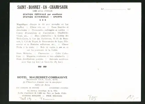 Klapp-AK Saint-Bonnet-en-Champsaur, Hotel Mauberret-Combassive, Vue Générale