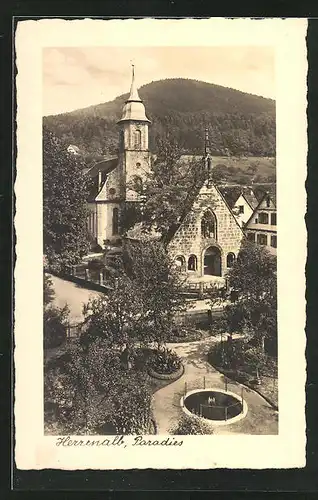 AK Herrenalb, Totalansicht einer Kirche mit Paradies-Park