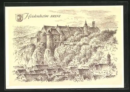 AK Heidenheim /Brenz, Burgansicht mit Ortsausschnitt
