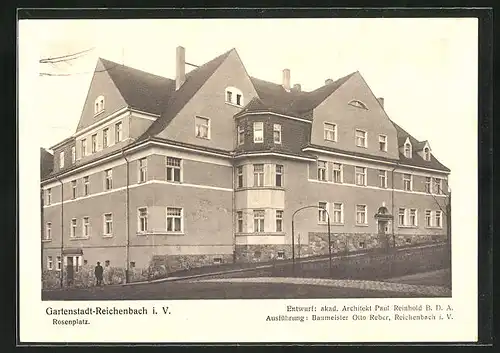 AK Reichenbach i. V., Eckansicht eines Hauses auf dem Rosenplatz