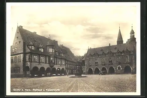 AK Goslar a. Harz, Blick auf das Rathaus und die Kaiserworth