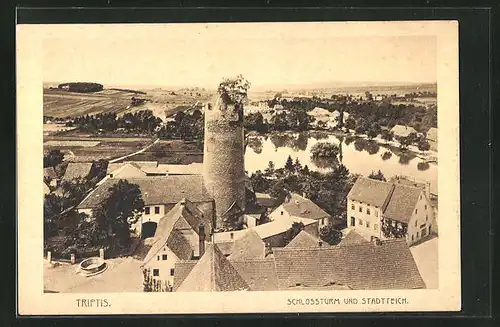 AK Triptis, Schlossturm und Stadtteich