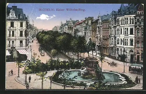 AK Köln-Neustadt, Kaiser Wilhelm-Ring mit Springbrunnen