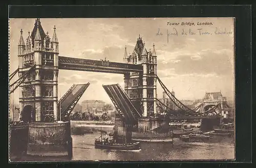 AK London, Tower Bridge mit Schiff