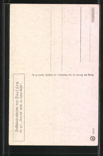 Künstler-AK Paul Hey: Volksliederkarte Nr.: 47 Nun leb wohl du kleine Gasse, Mann mit Gehstock