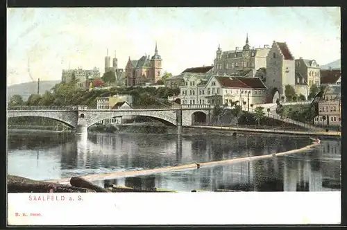 AK Saalfeld a. S., Ortspartie mit Saalebrücke