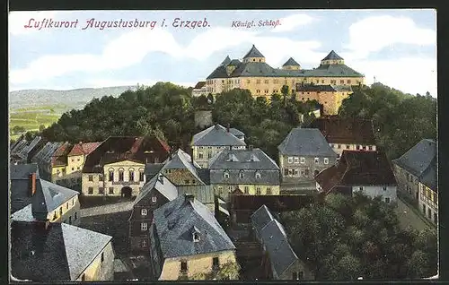 AK Augustusburg i. Erzgeb., Ortspartie mit dem Königlichen Schloss