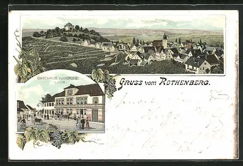 Lithographie Rothenberg, Gasthaus zur Krone, Ortsansicht