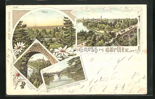 Lithographie Görlitz, Neisse, Viaduct, Totalansicht