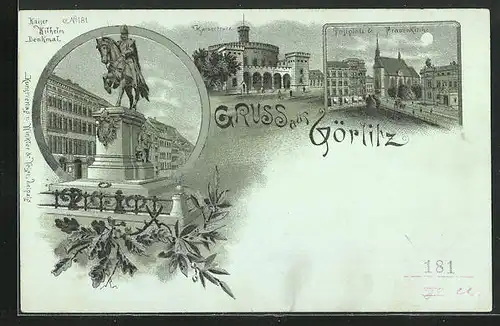 Mondschein-Lithographie Görlitz, Kaisertrutz, Postplatz u. Frauenkirche