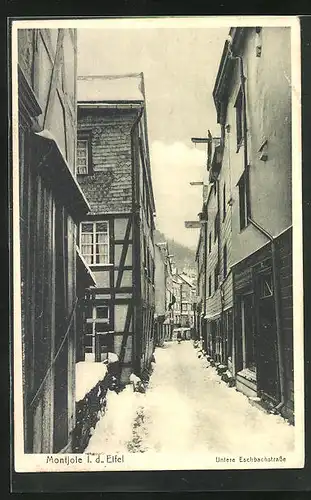 AK Montjoie i. d. Eifel, Strassenpartie der unteren Eschbachstrasse im Winter